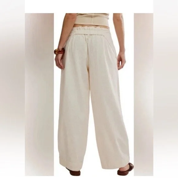 NWOT Free People X Free EST Wide Leg Linen Blend Pants Pale Yellow XS Tall and S - Picture 3 of 9